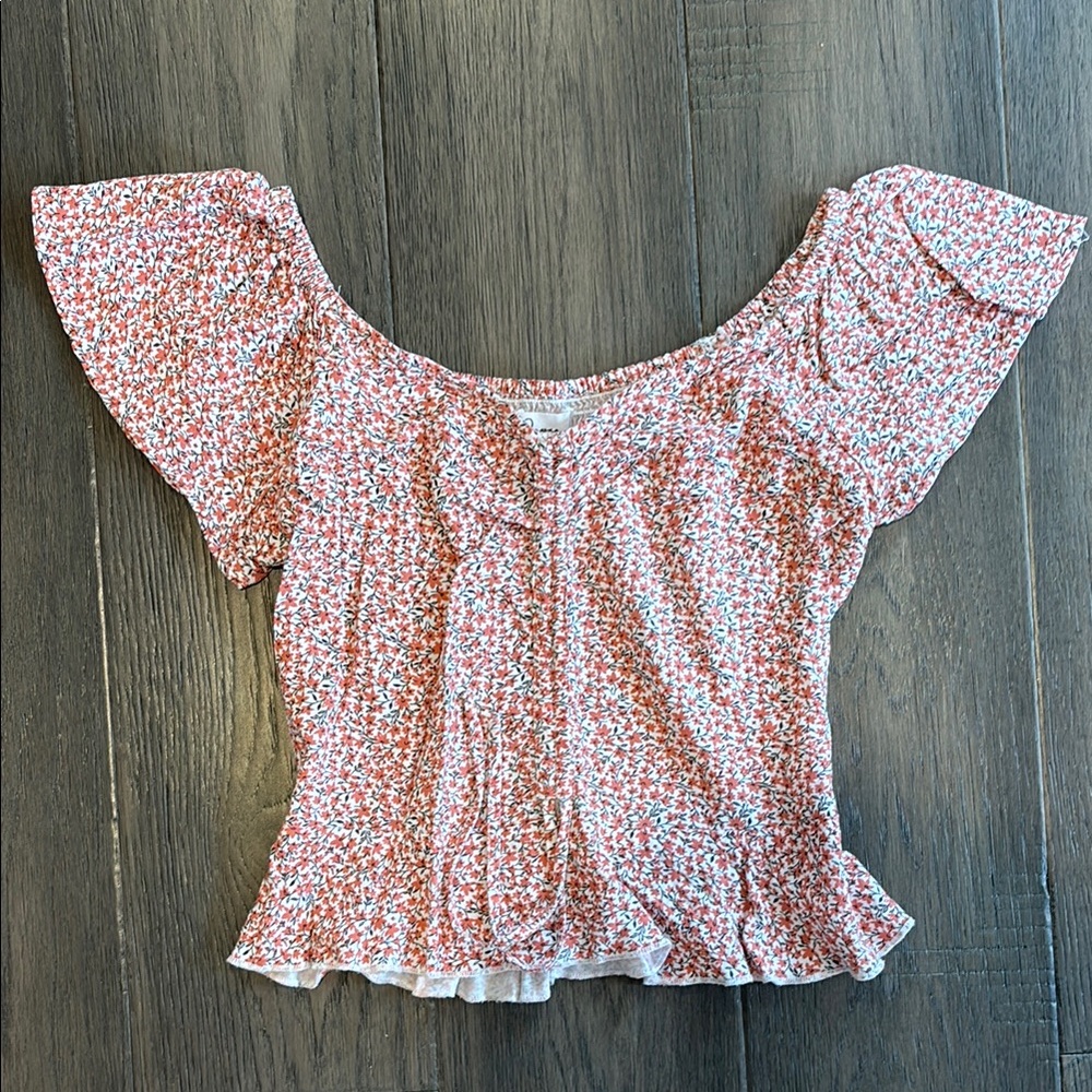Orange Floral Sleeve Blouse